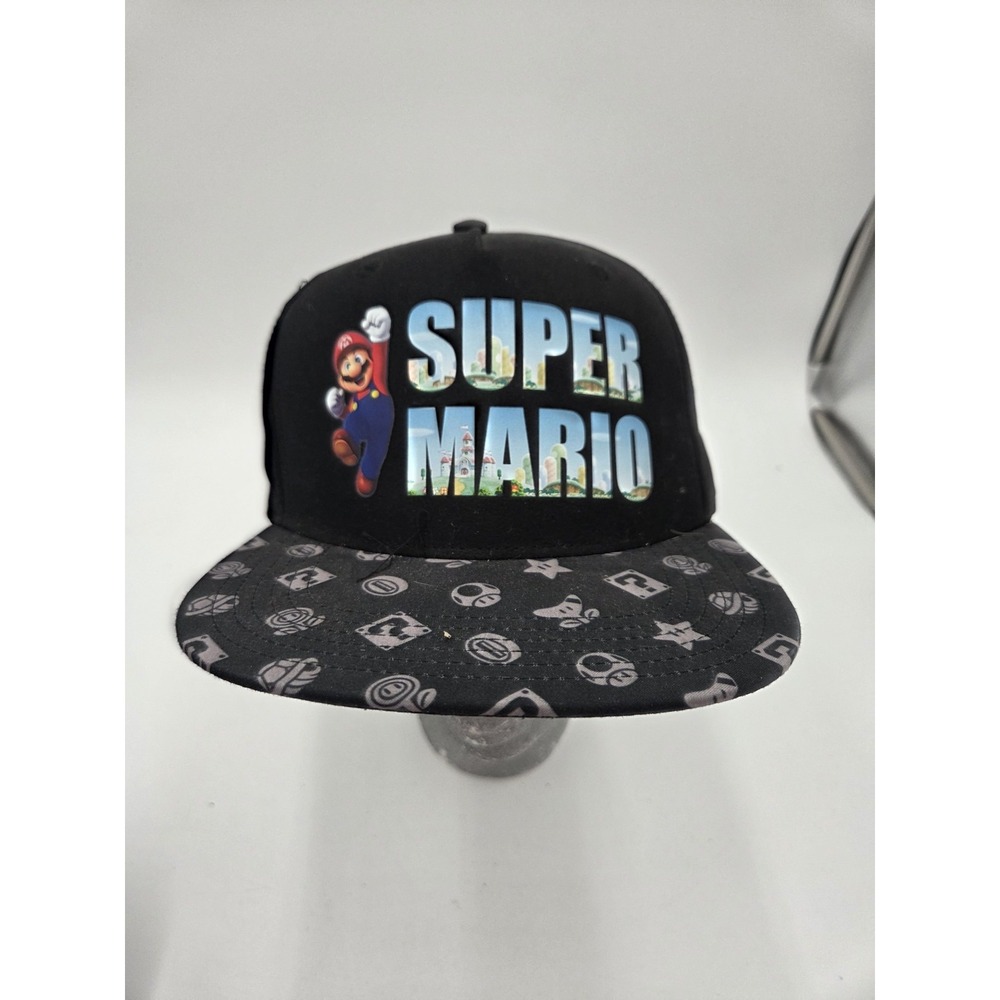 Nintendo Super Mario Bros Youth Snapback Hat Black Flat Brim‎ Cap OSFM New